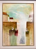 Boats in the harbour ii by Keith Athay, mixed media, sold Jul 2020