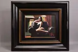ARPI ON THE COUCH' a female figure sitting in a leather armchair by Fabian Perez, oil on canvas, sold Jul 2020