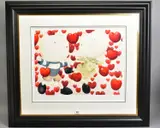 DANCING IN LOVE' a limited edition print of a couple surrounded by Love Hearts 32/295 by Mackenzie Thorpe, print, sold Jul 2020