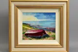 WAITING FOR THE TIDE' an upturned boat beside the water by Timmy Mallett, oil on board, sold Jul 2020