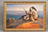 'Telling of The Legends', native Americans in Montana, after the by Arthur Pass, oil on board, offered Jul 2020