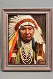 a portrait of Chief Joseph of The Nez Perce native American Tribe, by John Berry, 1999, oil on board, offered Jul 2020