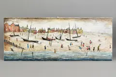 'THE BEACH', an oil on canvas painting in the style of L.S. by John Anderson, oil on canvas, sold Jul 2020