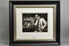 DAVIDE IV' a monochrome portrait of a male figure in a bar by Fabian Perez, watercolour on paper, sold Jul 2020