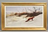 'PAWS IN THE SNOW', a print on board of a Fox in a winter by Peter Munro, print on board, sold Jul 2020