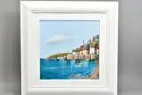 HARBOUR BEACH' boats in a harbour by Steve Bowden, oil on board, sold Jul 2020