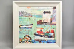 The quiet harbourside by Sally Anne Fitter, oil on board, sold Jul 2020