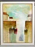Boats in the harbour ii by Keith Athay, mixed media, offered Jul 2020