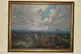 An english landscape with village to the foreground by Amy B. Atkinson, oil on canvas, sold Jul 2020
