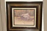 A ramshackle wooden hut before tall undergrowth by D M Ramsey, acrylic on canvas, offered Jul 2020