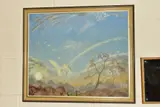 a landscape with clouds against a blue sky, initialled and dated 1973 lower right, label for Autumn Exhibition at Southgate Gallery, dated 1976 verso by Charles Wheeler, 1973, oil on board, sold Jul 2020