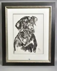 Black labrador by April Shepherd, charcoal on paper, sold Jul 2020