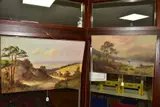 a mountainous landscape with cattle beside a body of water, signed by Sidney Watts, oil on canvas, sold Jun 2020
