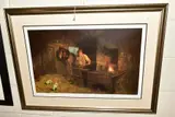 JIMMY'S FORGE' a limited edition print of a blacksmith and horse 230/850 by David Shepherd, print, sold Jun 2020