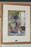 a study of a seated female nude, subject facing away from the artist, by Eric Ward, oil on paper, sold Jun 2020