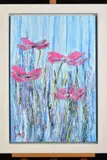 'Pink Meadow I', wild flower blossoms, signed bottom left, acrylic on by Carl Scanes, acrylic on canvas, sold Jun 2020