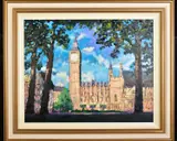 'Summer in Parliament Square', Big Ben and The Palace of by Timmy Mallett, acrylic on canvas, sold Jun 2020