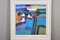 DISTANT BEACH' a colourful Scottish landscape by David Body, oil, sold May 2020