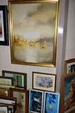fishing boats and figures painted in an impressionist style, signed lower by Rob Huxley, oil on canvas, sold May 2020