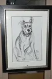 DOG PORTRAIT V' a sketch of a dog sitting down by April Shepherd, charcoal on paper, sold May 2020