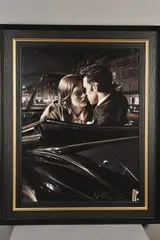 'The City By Night', a study of two lovers in a classic car, oil on by Rob Hefferan, oil on canvas, sold Apr 2020