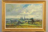 'Lichfield Sunshine', a view of Lichfield from the West, the Cathedral by Ivan Taylor, oil on board, sold Apr 2020