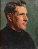 'Jack', a head and shoulders portrait of a gentleman wearing by Michael Gilbery, oil on canvas, sold Apr 2020