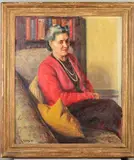A three quarter length portrait of a seated lady by Michael Gilbery, oil on canvas, sold Apr 2020