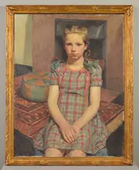 'Doris', a three quarter length portrait of a seated young girl by Michael Gilbery, oil on canvas, sold Apr 2020