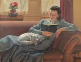 'Miss Moss Rosamund Steed', a portrait of a woman reclining by Michael Gilbery, oil on canvas, sold Apr 2020