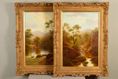 'On The Lledr, North Wales' and 'On The Conway, North Wales', by William Mellor, oil, sold Apr 2020