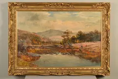 'The River Wye, Nr ?' figure fishing, oil on relined by William E. Harris, oil, sold Apr 2020