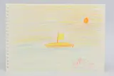 a crayon drawing of a sailing boat on the water, signed lower right, by Reggie Kray, watercolor, sold Apr 2020