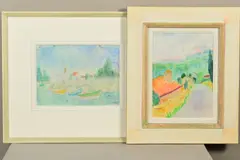 'Honfleur', fishing boats in the harbour, watercolour and pencil on by Adrian Ryan, watercolour and pencil on paper, sold Apr 2020