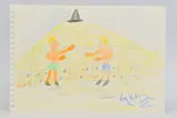 a crayon drawing of a boxing match under a spotlight (Ronnie and Reggie ?), by Reggie Kray, drawing, sold Apr 2020