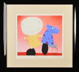 'Wishes On The Wind', a stylised figure with a stylised dog, a by Mackenzie Thorpe, print, sold Apr 2020