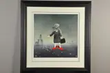 'Sunday Best', figure dressed in black, wearing sparkly red by Mackenzie Thorpe, print, sold Apr 2020