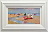 LOW TIDE MOORINGS' boats at low tide by Helios Gisbert, acrylic on board, sold Mar 2020