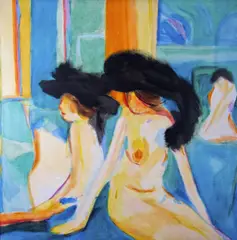Jennie in Feathered Black HatSigned versoOil on canvas101 by Philip Sutton, Oil on canvas, sold Jun 2019