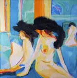 Jennie in Feathered Black HatSigned versoOil on canvas101 by Philip Sutton, Oil on canvas, sold Jun 2019