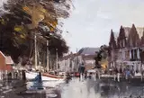 Quayside, Hoorn, Holland Signed Oil on board 25.5 x 35.5cm ++Good condition by Ian Houston, Oil on board, sold Jun 2019
