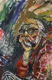 Self portrait with chin in handSigned twice by John Bratby, Oil on canvas, sold Jun 2019