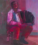 Accordian playerSigned indistinctly by Luigi Berloch, Oil on board, offered Jun 2019