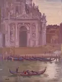 Venice, Santa Maria della Salute with Gondolas Signed Oil on board, unframed 30.5 x 23cm ++Good condition by Robbie Wraith, Oil on board, unframed, offered Jun 2019