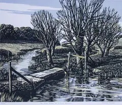 The River Ebble at Fifield Bavant by Howard Phipps, oil, sold Jun 2019