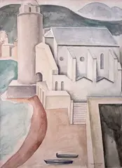 The Church of Notre-Dame-des- Anges, Collioure, France Signed and dated 1925 Watercolour over pencil 37.5 x 27cm by Jessica Dismorr, 1925, Watercolour over pencil, sold Jun 2019