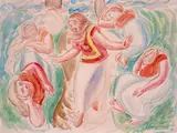 Girls of Tehuantepec, Mexico Signed and dated ~29 Watercolour over pencil 37 x 49.5cm ++A few small scattered fox marks and blemishes otherwise good condition by Leon Underwood, Watercolour over pencil, sold Jun 2019