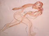 Stretching nudeSigned and dated ~36Pencil heightened with by Leon Underwood, Pencil heightened with watercolour on buff paper, sold Jun 2019