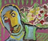 Head and flowersSignedOil and by Karel Appel, Oil and watercolour with collage, sold Jun 2019