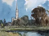 Salisbury Cathedral from the meadowsSignedWatercolour over pen and by Edward Wesson, Watercolour over pen and ink, sold Jun 2019